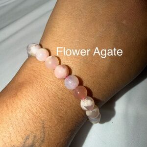 Pink Flower Agate Beaded Bracelet
